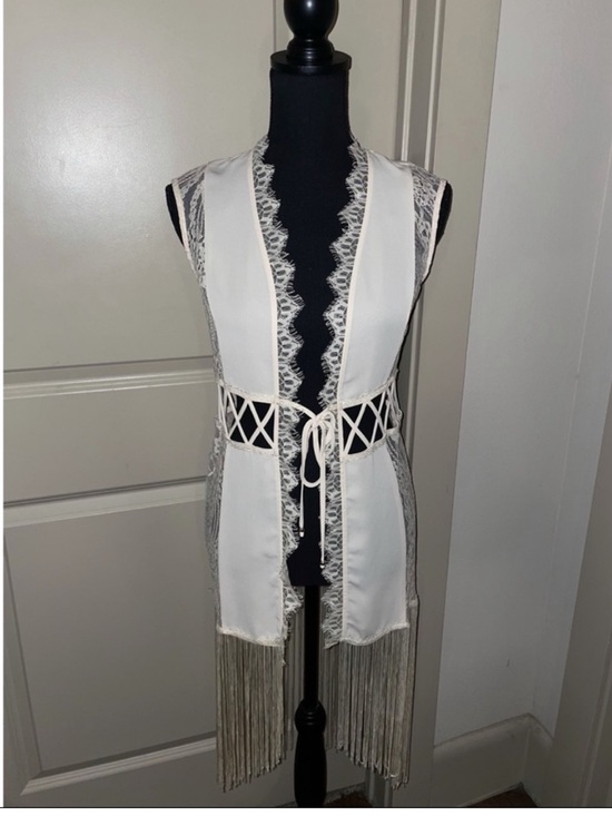 bebe Jackets & Blazers - bebe Black Lace Fringe Open-Front Vest